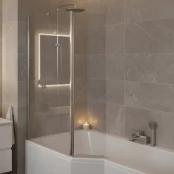 Pare-baignoire fixe avec volet pivotant design 107 x 140 cm aluminium chromé verre 5 mm - Oblik