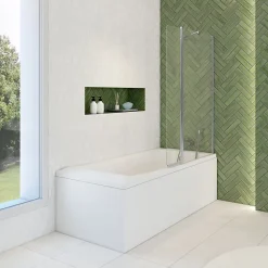 Pare-baignoire fixe avec volet pivotant design 107 x 140 cm aluminium chromé verre 5 mm - Oblik
