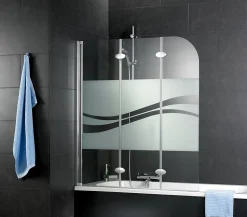 Pare-baignoire pivotant 3 volets pliables, 125 x 140 cm, verre transparent anticalcaire 5 mm, Schulte Liane