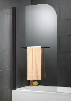 Pare-baignoire pivotant 1 volet, 80 x 140 cm, verre transparent anticalcaire 5 mm, profilé noir, Schulte Capri