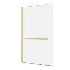 Pare-baignoire pivotant 150 x 85 cm, profilés alu doré brossé, porte-serviette, Galedo Prime
