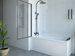 Pare-baignoire pivotant noir mat look atelier - 80 x 140 cm - DOLANA
