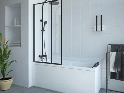 Pare-baignoire pivotant noir mat look atelier - 80 x 140 cm - DOLANA
