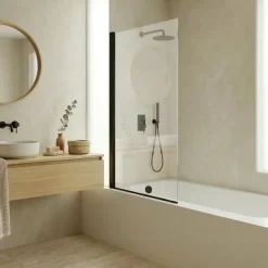Pare-Baignoire pivotant verre transparent anticalcaire et aluminium 80 x 140 noir Essebagno