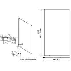 Pare-Baignoire pivotant verre transparent anticalcaire et aluminium 80 x 140 noir Essebagno