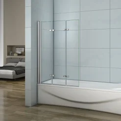 Pare-baignoire pliant 3 panneaux L.130 x H.140cm - Verre trempé 6 mm anticalcaire - Sécurité, confort et gain de place