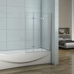 Pare-baignoire pliant 3 panneaux L.130 x H.140cm - Verre trempé 6 mm anticalcaire - Sécurité, confort et gain de place