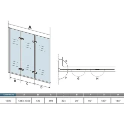 Pare-baignoire pliant 3 panneaux L.130 x H.140cm - Verre trempé 6 mm anticalcaire - Sécurité, confort et gain de place