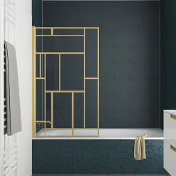 Pare-baignoire rabattable 140 x 80 cm, profilés alu doré, motifs dorés, Galedo Art Deco