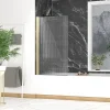 Pare-baignoire rabattable 140 x 80 cm, profilés alu doré, verre ondulé, Galedo Wave