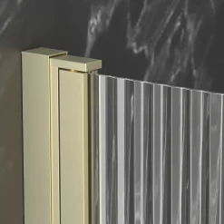 Pare-baignoire rabattable 140 x 80 cm, profilés alu doré, verre ondulé, Galedo Wave
