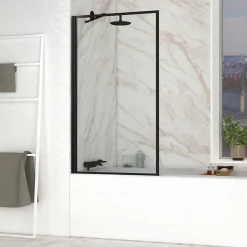 Pare-baignoire rabattable 140 x 80 cm, profilés alu noir mat, Galedo Dark Edge