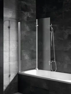 Pare-baignoire rabattable avec 2 volets, 104 x 130 cm, verre transparent 5 mm, profilé blanc, Schulte