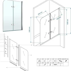 Pare-baignoire rabattable BALY en verre 6 mm transparent 110 x 140 cm