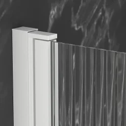 Pare-baignoire rabattable 140 x 80 cm, profilés alu blanc, verre ondulé, Galedo Wave