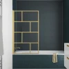 Pare-baignoire rabattable 125 x 75 cm, profilés alu doré, Galedo Bricks