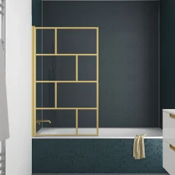 Pare-baignoire rabattable 125 x 75 cm, profilés alu doré, Galedo Bricks