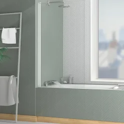 Pare-baignoire rabattable 140 x 80 cm, profilés alu blanc mat, Galedo Essentiel