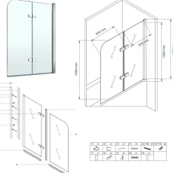 Pare-baignoire rabattable BALY en verre 6 mm transparent 120 x 140 cm