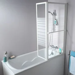 Pare-baignoire relevable 2 volets profilés blanc 140 x 104 cm Ecume