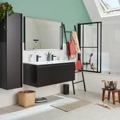 Pare-baignoire relevable et coulissant noir mat 2 volets Atelier du bain