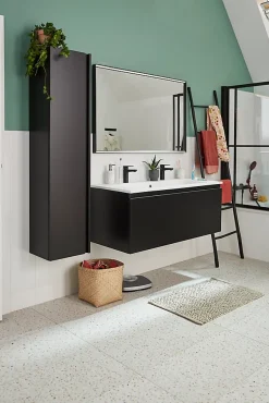 Pare-baignoire relevable et coulissant noir mat 2 volets Atelier du bain