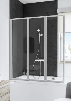 Pare-baignoire Schulte - 127x140 cm - réversible - rabattable - volet pivotant - verre 3 mm - transparent - alu nature