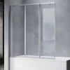 Pare-Baignoire SIRHONA 1300x1400mm Ecran de Baignoire 3 Volets + 4mm Verre Transparent + Double Construction en Aluminium