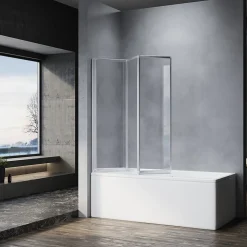 Pare-Baignoire SIRHONA 1300x1400mm Ecran de Baignoire 3 Volets + 4mm Verre Transparent + Double Construction en Aluminium