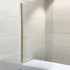 Pare-baignoire 80x140 cm verre anticalcaire 6mm fixe en aluminium Or brossé ESSEBAGNO