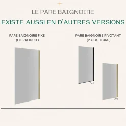 Pare-baignoire 80x140 cm verre anticalcaire 6mm fixe en aluminium Or brossé ESSEBAGNO