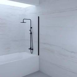 Pare-baignoire 80x140 cm verre anticalcaire 6mm fixe en aluminium Noir mat ESSEBAGNO