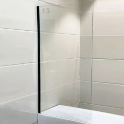 Pare-baignoire 80x140 cm verre anticalcaire 6mm fixe en aluminium Noir mat ESSEBAGNO