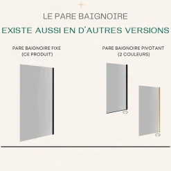 Pare-baignoire 80x140 cm verre anticalcaire 6mm fixe en aluminium Noir mat ESSEBAGNO