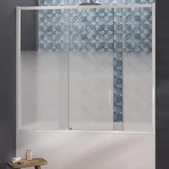 Pare-bain Kinedo Smart Design Pegasus coulissant pose entre 2 murs 180x148 blanc verre sérigraphié cosmos partie fixe à gauche