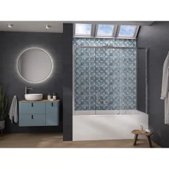 Pare-bain Kinedo Smart Design Pegasus coulissant pose entre 2 murs 160x148 chromé partie fixe à droite