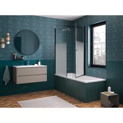 Pare-bain Kinedo Smart Design Orion pivotant pour montage avec Smart Design Hydra/Lyra 75 gris noir grainé verre sérigraphié