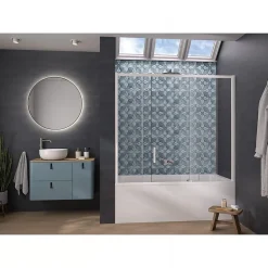 Pare-bain Kinedo Smart Design Pegasus coulissant pose entre 2 murs 180x148 blanc partie fixe à droite