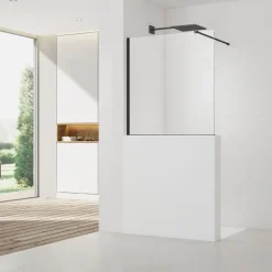 Pare-muret 100x100cm Paroi en verre Crystal Glass 8 mm anticalcaire, avec bras et profilés noir mat (SATBWIS100PRC)