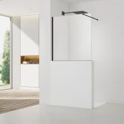 Pare-muret 100x90cm Paroi en verre Crystal Glass 8 mm anticalcaire, avec bras et profilés noir mat (SATBWIS90PRC)