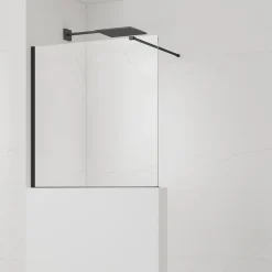 Pare-muret 120x100cm Paroi en verre Crystal Glass 8 mm anticalcaire, avec bras et profilés noir mat (SATBWIS120PRC)