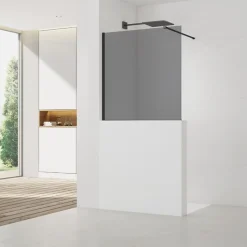 Pare-muret 100x90cm Paroi en verre Crystal Glass 8 mm anticalcaire, avec bras et profilés noir mat (SATBWIS90KSPRC)