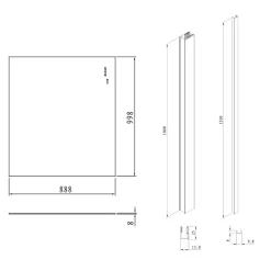 Pare-muret 100x90cm Paroi en verre Crystal Glass 8 mm anticalcaire, avec bras et profilés noir mat (SATBWIS90KSPRC)