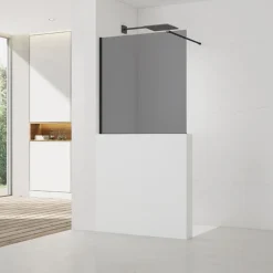Pare-muret 120x100cm Paroi en verre Crystal Glass 8 mm anticalcaire, avec bras et profilés noir mat (SATBWIS120KSPRC)