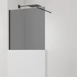 Pare-muret 120x100cm Paroi en verre Crystal Glass 8 mm anticalcaire, avec bras et profilés noir mat (SATBWIS120KSPRC)