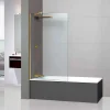 Paroi de baignoire fixe en verre sécurité transparent ép 6mm anti calcaire, L100 x H147 cm, or brossé, SUPERBAN Mont Blanc CC
