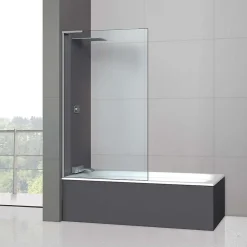Paroi de baignoire fixe en verre sécurité transparent ép 6mm anti calcaire, L100 x H147 cm, chrome, SUPERBAN Mont Blanc E
