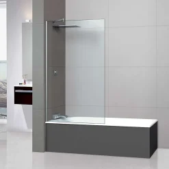 Paroi de baignoire fixe en verre sécurité transparent ép 6mm anti calcaire, L100 x H147 cm, chrome, SUPERBAN Mont Blanc CC