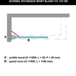 Paroi de baignoire fixe en verre sécurité transparent ép 6mm anti calcaire, L110 x H147 cm, blanc brillant, SUPERBAN Mont Blanc CC
