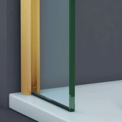 Paroi de baignoire fixe en verre sécurité transparent ép 8mm anti calcaire, L120 x H147 cm, or brossé, SUPERBAN Mont Blanc CC